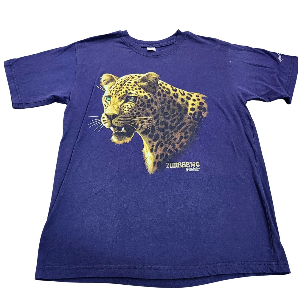 Baobab Zimbabwe Leopard Graphic T-Shirt Navy Blue Cotton XL Treasures of Africa